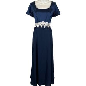 Von Bramlett Womens Navy Square Neck 1990s Y2K Vintage Whimsigoth Formal Dress S